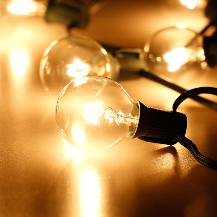BowLift | G40-EU-25 G40 7.6m 175W E12 IP44 waterproof Retro Filament light bulbs string, 25 light bulbs LED decorative lamp for garden, construction, bar, party, wedding, AC 220V, EU plug (Warm White)