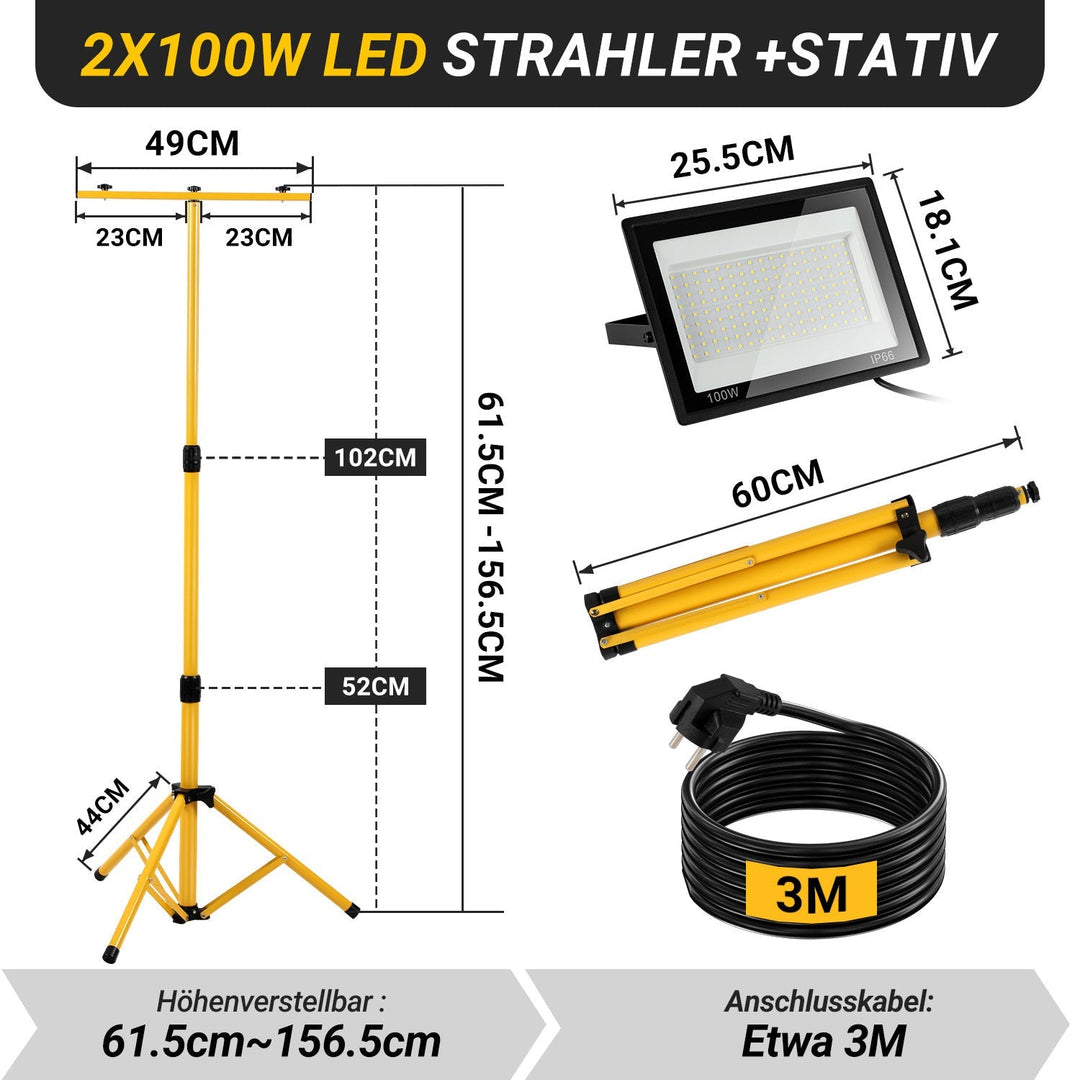 LED Construction Spotlight 2 x 50W/100W/200W with Tripod Adjustable | Bowlift