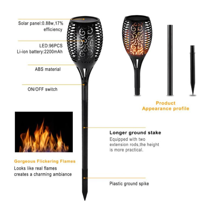 BowLift | LED Solar Garden Torches Deluxe 96 LED (4 pieces)