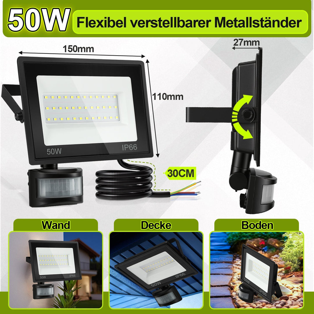 LED Floodlight with Motion Sensor Cool White 10W-100W (no plug) | Bowlift