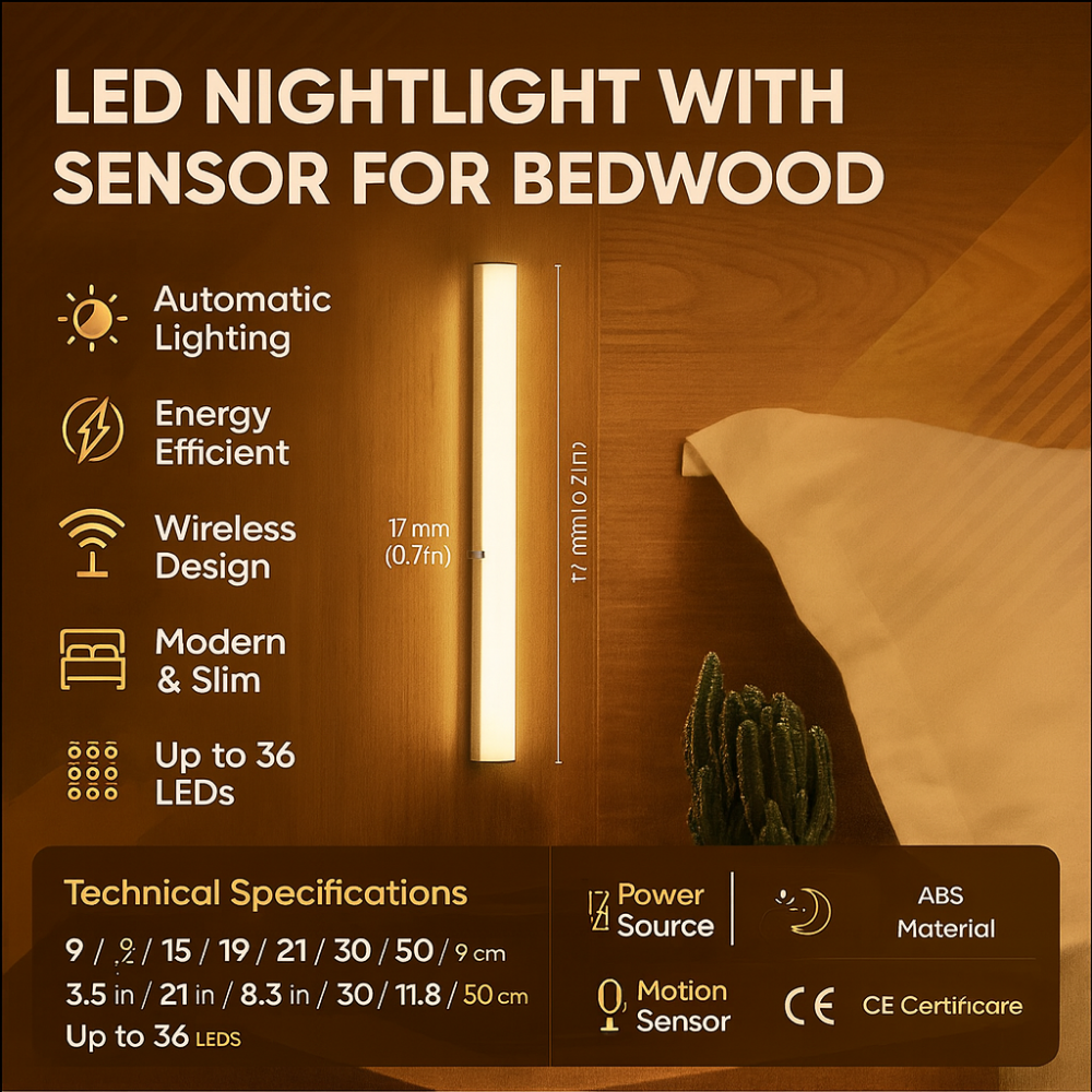 BowLift | LED Night Light Sensor Wooden Bed Frame