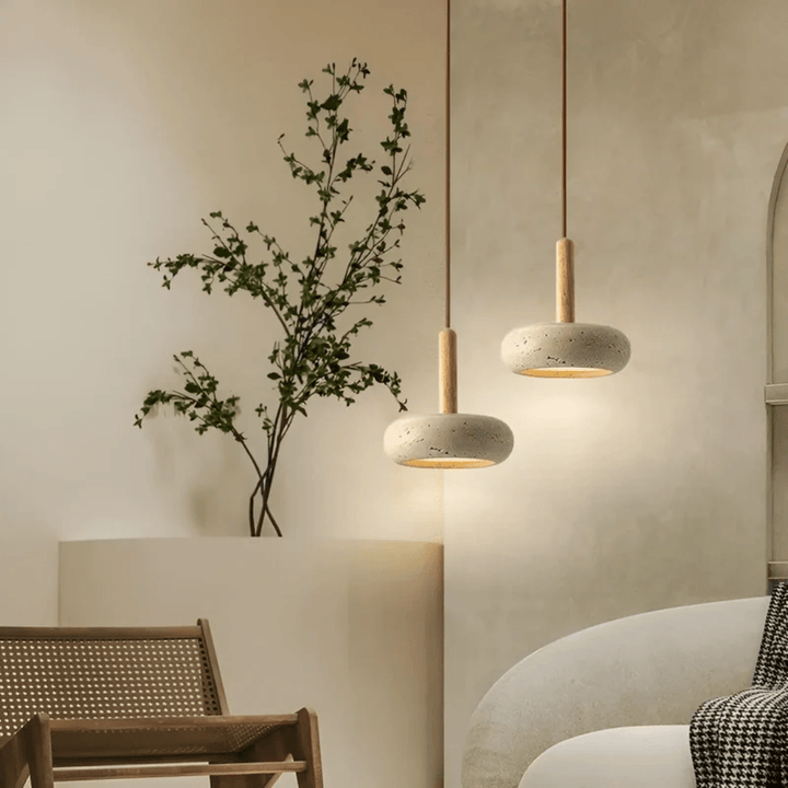 BowLift | LED Retro Ceiling Light made of Wood & Stone for a calming ambiance