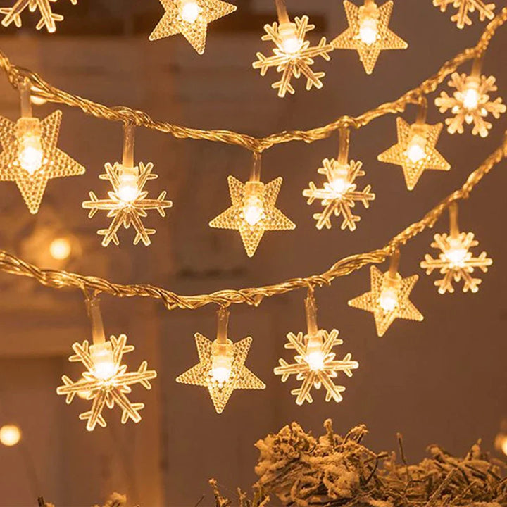 BowLift | Kerstlichtsnoer met Sneeuwvlokdesign – LED Lichtslinger op Batterijen voor Feestelijke Sfeer