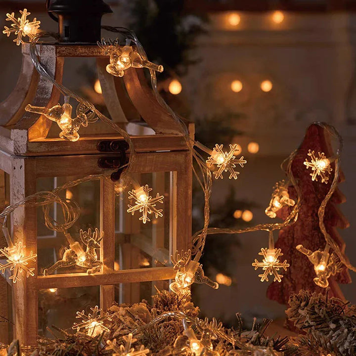 BowLift | Kerstlichtsnoer met Sneeuwvlokdesign – LED Lichtslinger op Batterijen voor Feestelijke Sfeer