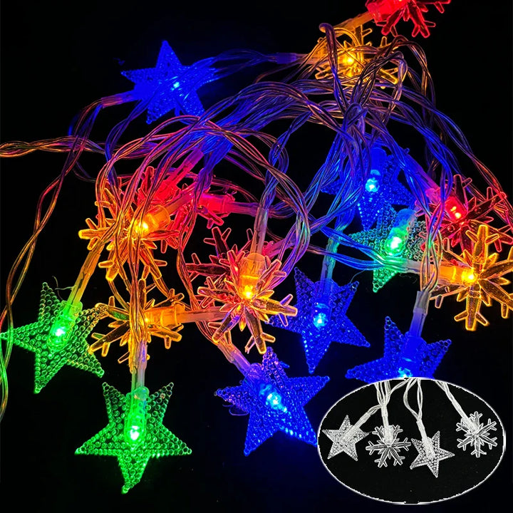 BowLift | Kerstlichtsnoer met Sneeuwvlokdesign – LED Lichtslinger op Batterijen voor Feestelijke Sfeer