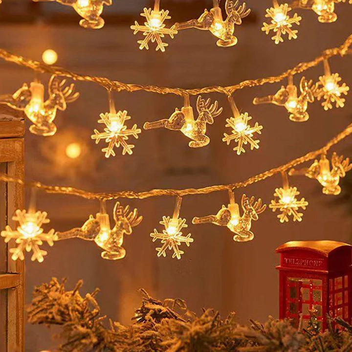BowLift | Kerstlichtsnoer met Sneeuwvlokdesign – LED Lichtslinger op Batterijen voor Feestelijke Sfeer