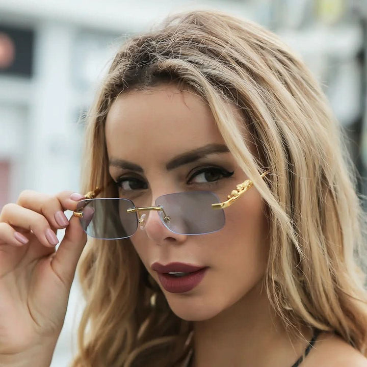 BowLift | Rimless sunglasses with leopard head design and UV400 protection