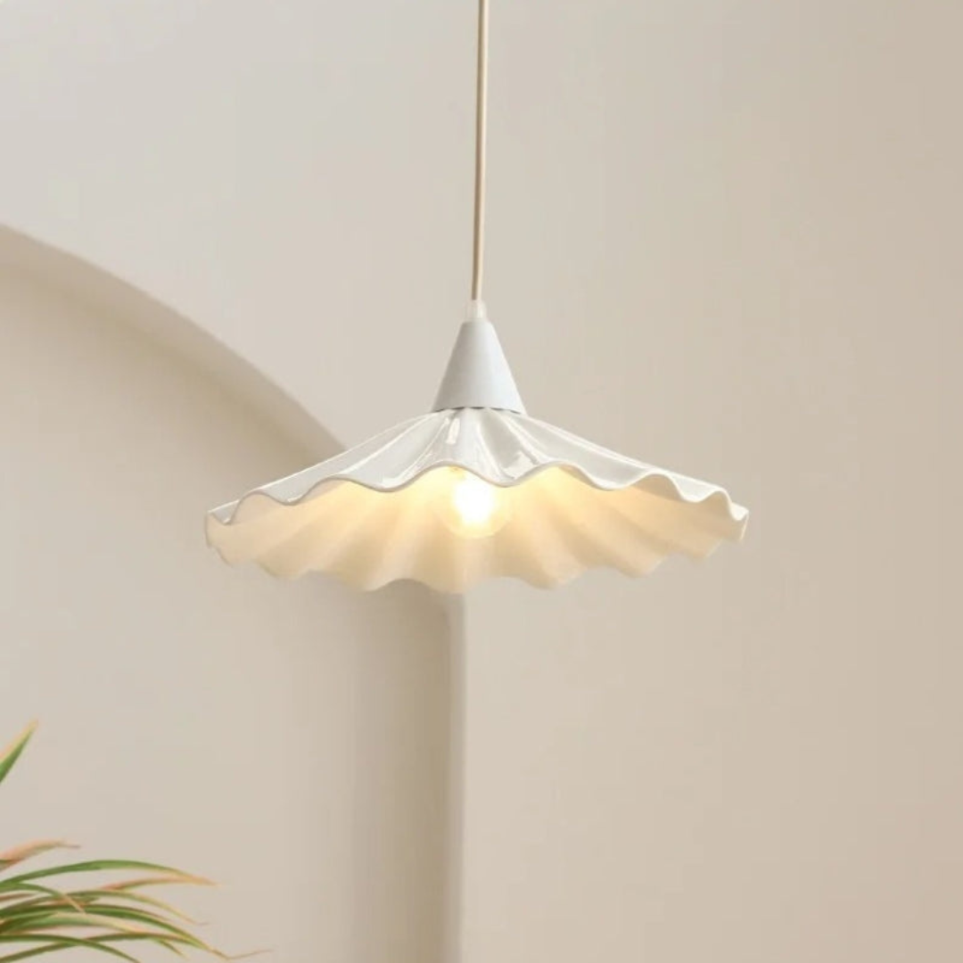 BowLift | Modern White Ceramic Pendant Lamp with Unique Ribbed Design