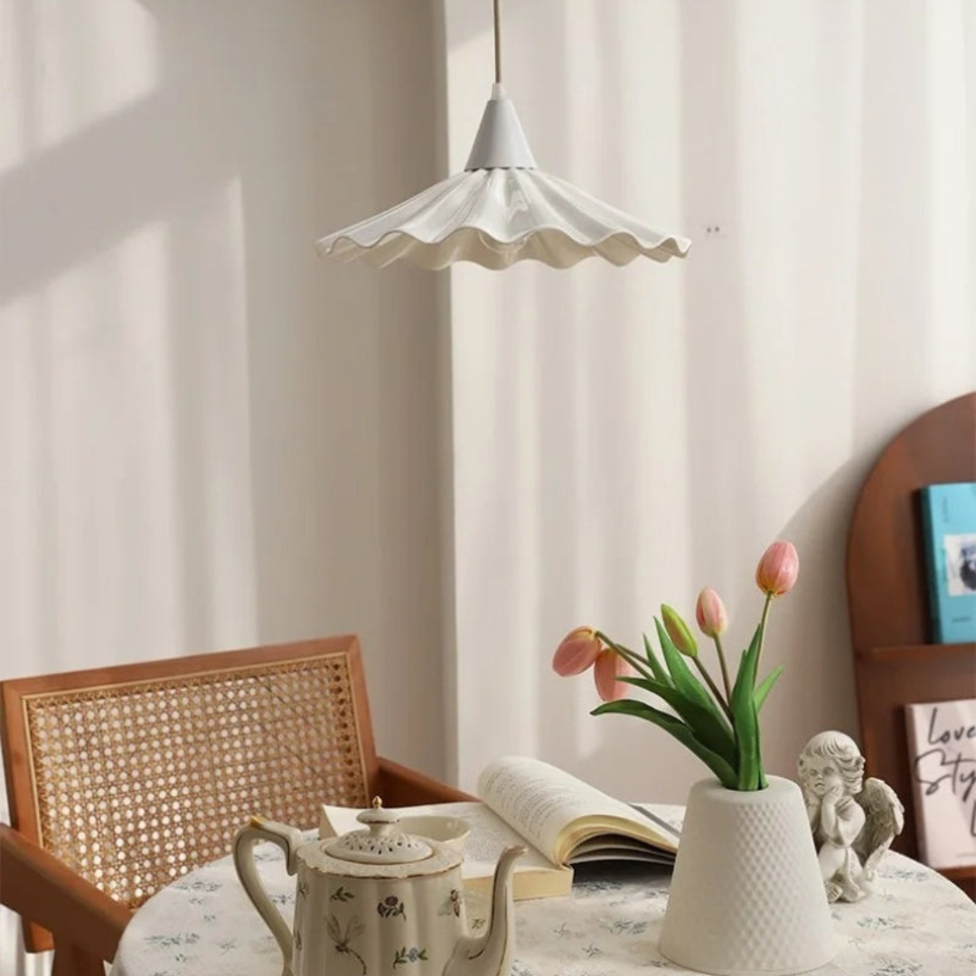 BowLift | Modern White Ceramic Pendant Lamp with Unique Ribbed Design