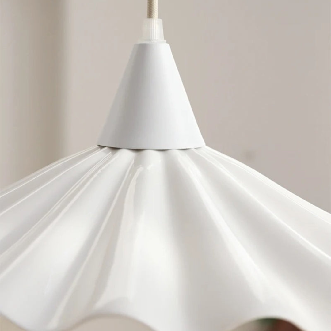 BowLift | Modern White Ceramic Pendant Lamp with Unique Ribbed Design