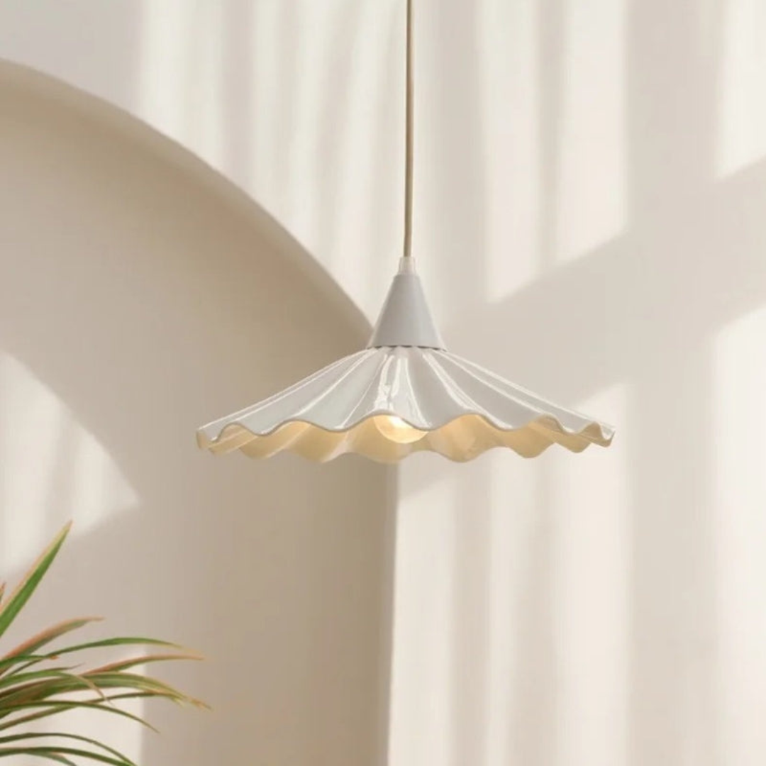 BowLift | Modern White Ceramic Pendant Lamp with Unique Ribbed Design