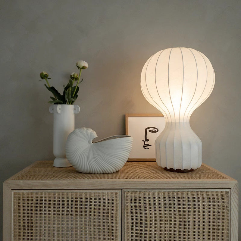 BowLift | Wabi Sabi Table Lamp with Silk Shade – Minimalist LED Lamp for Living Rooms and Dining Rooms