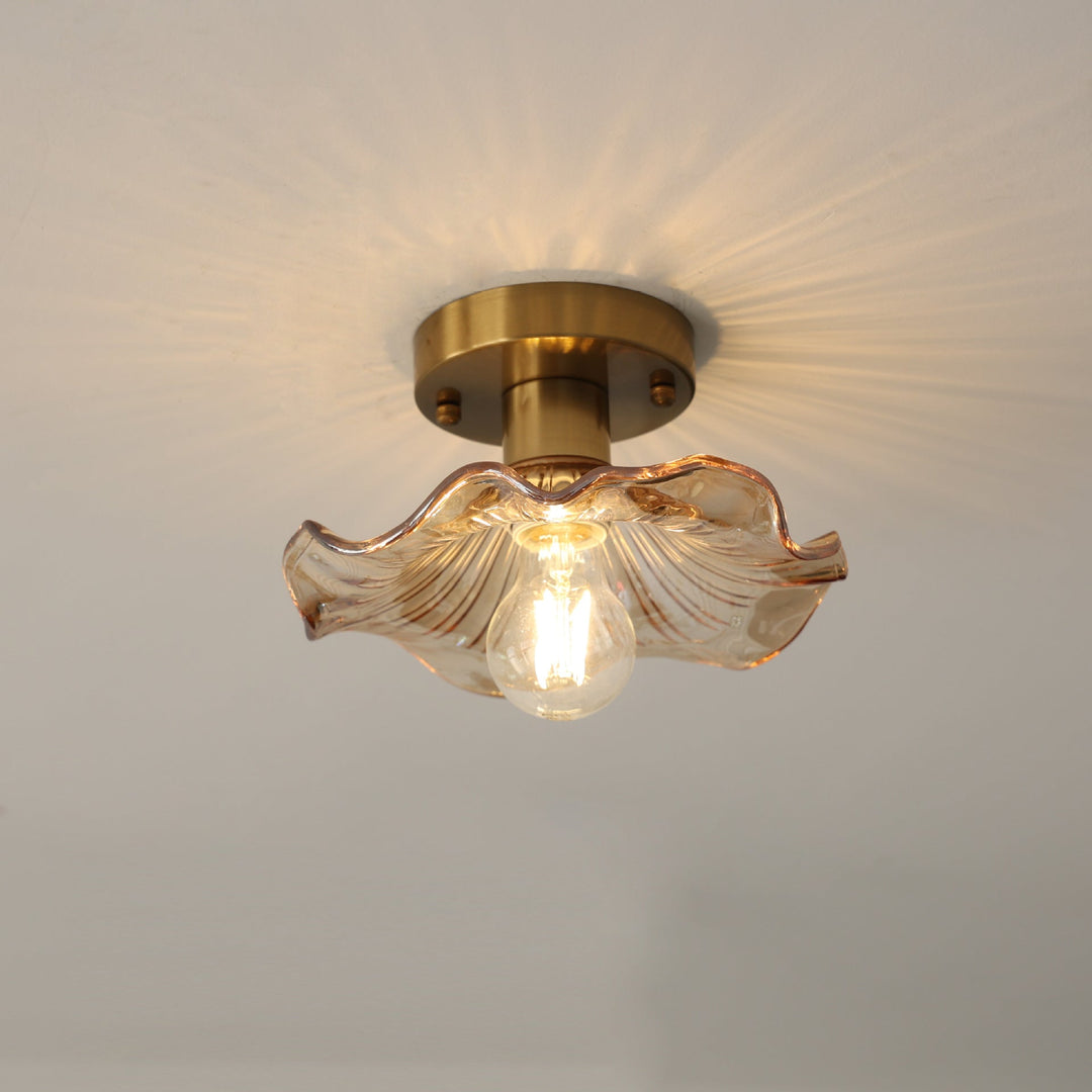 BowLift | Hibiscus Ceiling Lamp with Green Glass and Brass Finish – Modern LED Lamp for Living Room and Bedroom