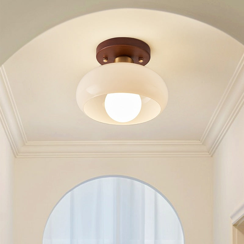 BowLift | LED Ceiling Lamp Bauhaus Cream with Glass Shade for Living Room and Bedroom - Modern Design, Soft Light