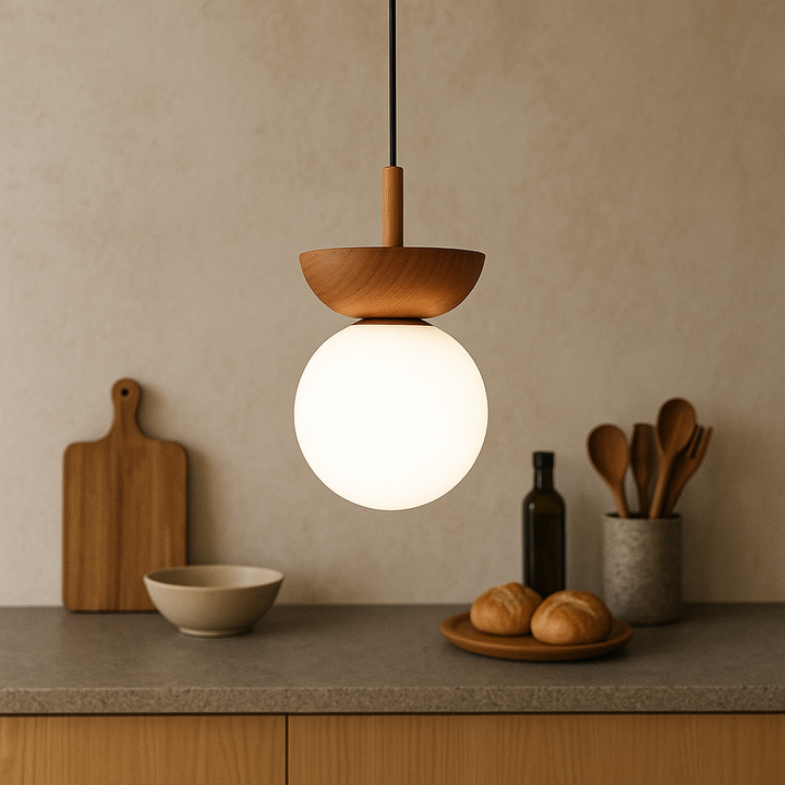 BowLift | Japandi Hanging Lamp with Adjustable Height – Natural Lighting for Living Room and Dining Room, Perfect Above the Table