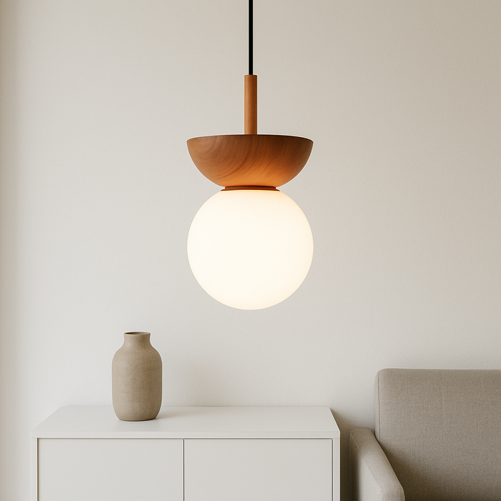 BowLift | Japandi Hanging Lamp with Adjustable Height – Natural Lighting for Living Room and Dining Room, Perfect Above the Table