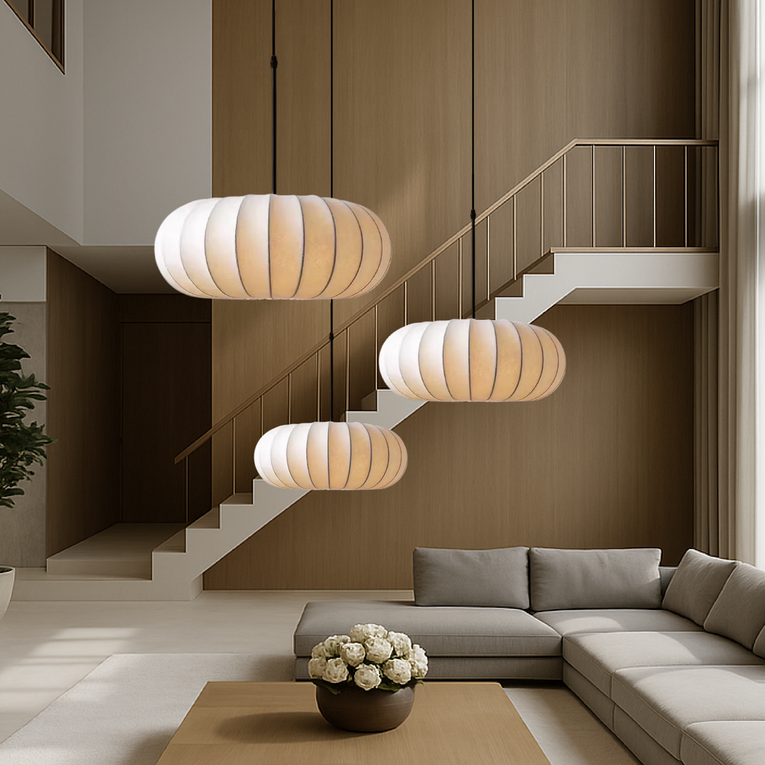 BowLift | Verona Hanging Lamp with Height Adjustment – Elegant Lighting for Dining Room and Living Room, Silk Shade, Soft Light