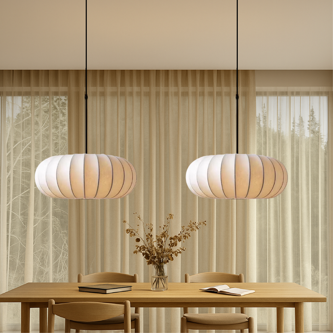 BowLift | Verona Hanging Lamp with Height Adjustment – Elegant Lighting for Dining Room and Living Room, Silk Shade, Soft Light
