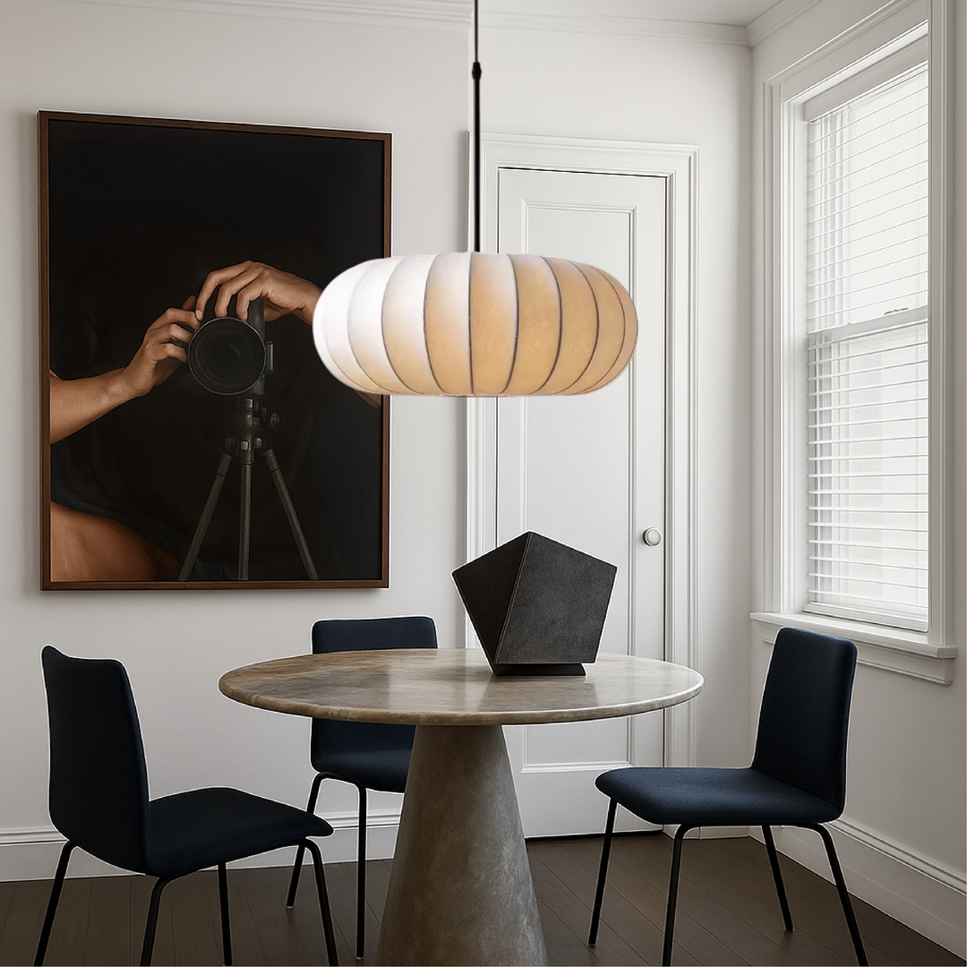 BowLift | Verona Hanging Lamp with Height Adjustment – Elegant Lighting for Dining Room and Living Room, Silk Shade, Soft Light