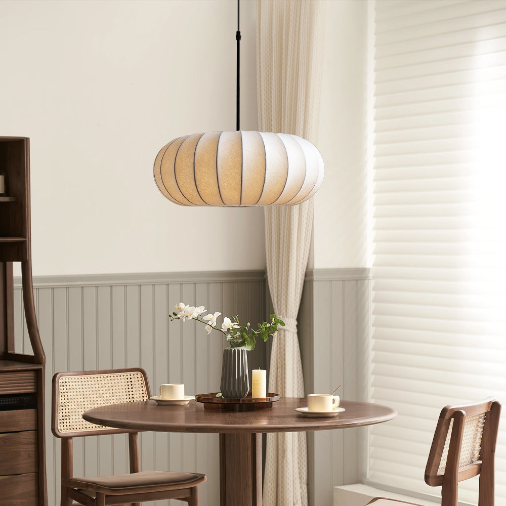 BowLift | Verona Hanging Lamp with Height Adjustment – Elegant Lighting for Dining Room and Living Room, Silk Shade, Soft Light