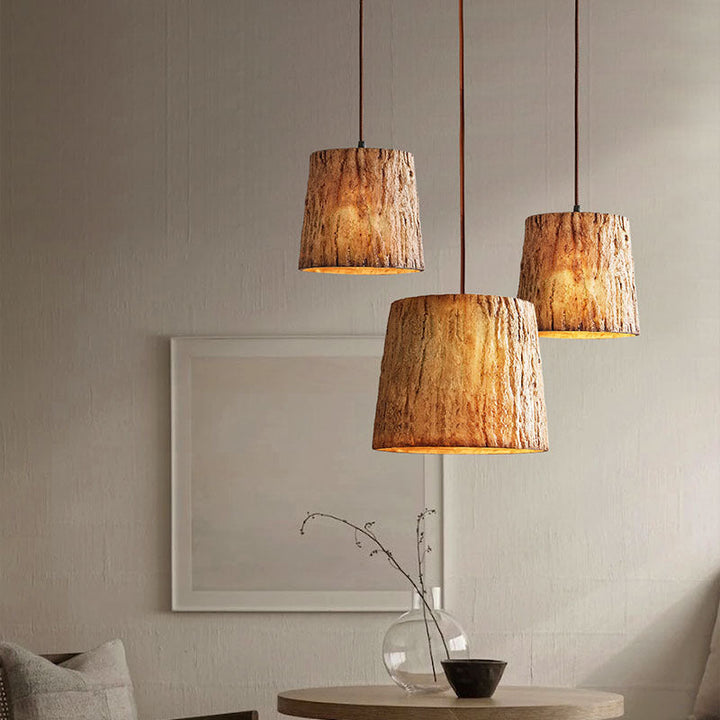 BowLift | Wooden LED Pendant Lamp, Adjustable Height – Lighting for Living Room, Rustic Lamp Over Table