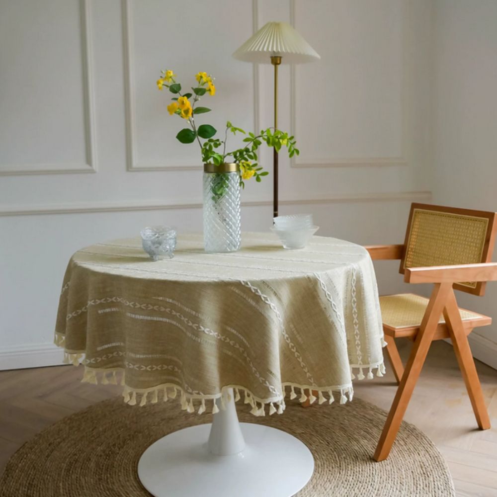 BowLift | Leafline Embroidered Round Tablecloth