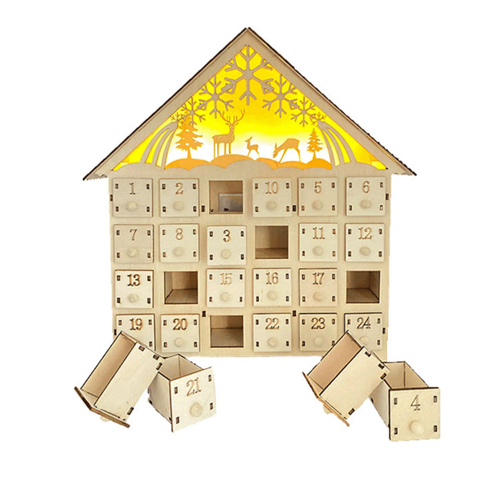 BowLift | LumiFest Houten Adventskalender – 24 Vakjes met Warm LED-Licht & Kerstsfeer