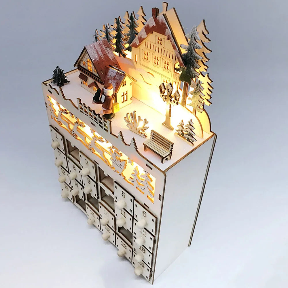 BowLift | LumiFest Houten Adventskalender – 24 Vakjes met Warm LED-Licht & Kerstsfeer