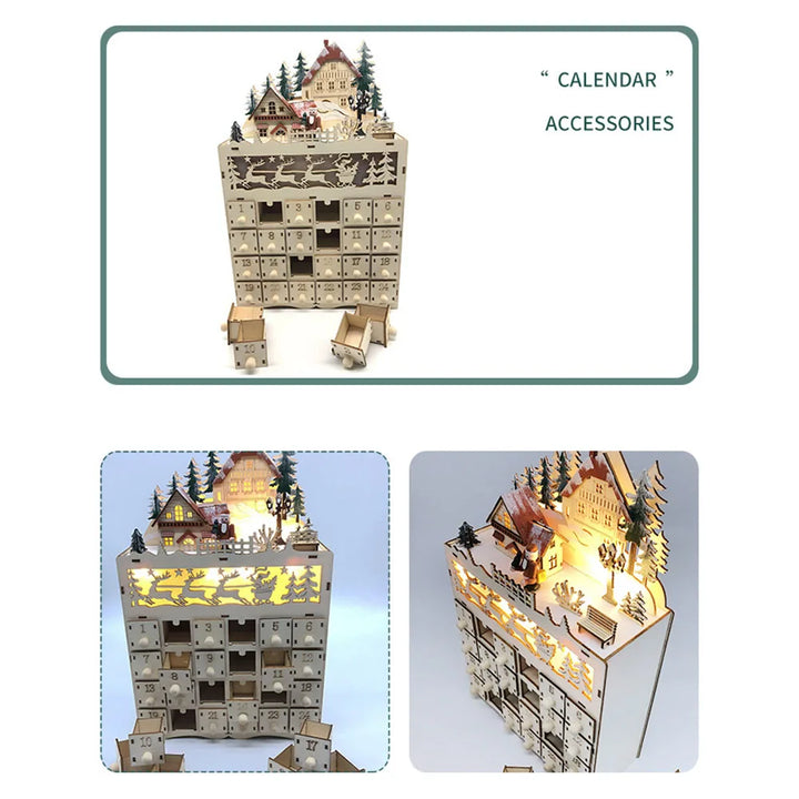 BowLift | LumiFest Houten Adventskalender – 24 Vakjes met Warm LED-Licht & Kerstsfeer