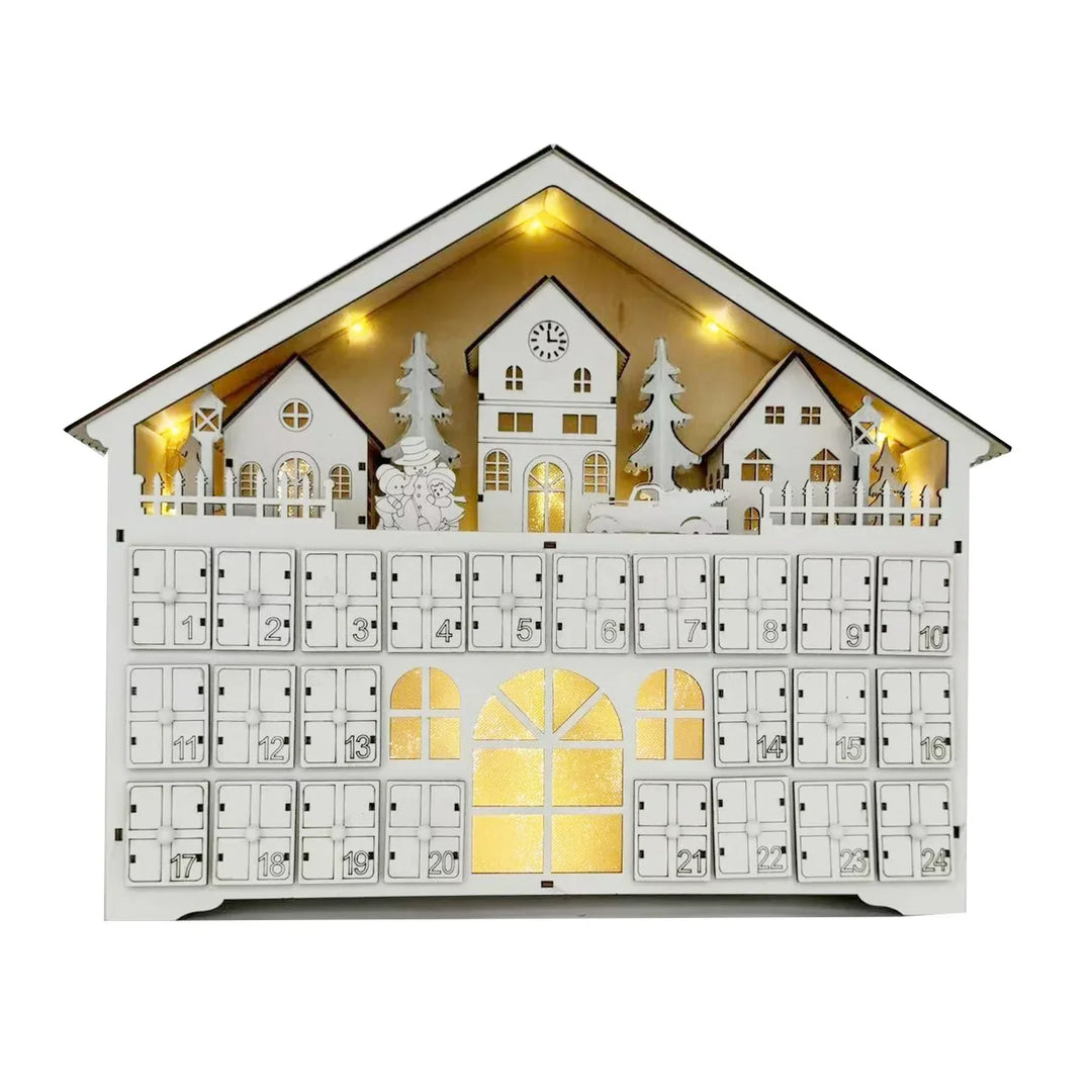 BowLift | LumiFest Houten Adventskalender – 24 Vakjes met Warm LED-Licht & Kerstsfeer