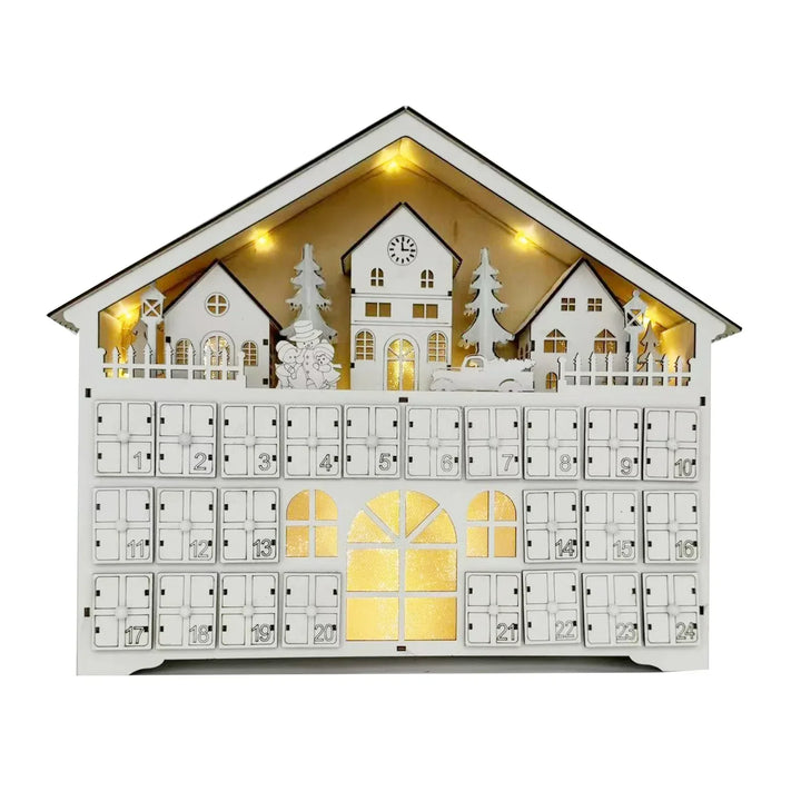 BowLift | LumiFest Houten Adventskalender – 24 Vakjes met Warm LED-Licht & Kerstsfeer