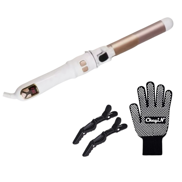BowLift | Automatic Hair Curler with Temperature Adjustment and Dual Barrel – Ceramic Styler in Emerald-Pink Gold