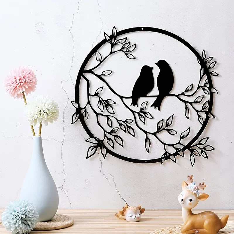 Love Birds On A Branch Metal Wall Art 3D Sculptured Iron Craft Bird Silhouette Wall Decor For Living Room Dining Room Garden Creative Nordic Home Decor | Bowlift