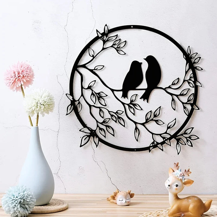 Love Birds On A Branch Metal Wall Art 3D Sculptured Iron Craft Bird Silhouette Wall Decor For Living Room Dining Room Garden Creative Nordic Home Decor | Bowlift