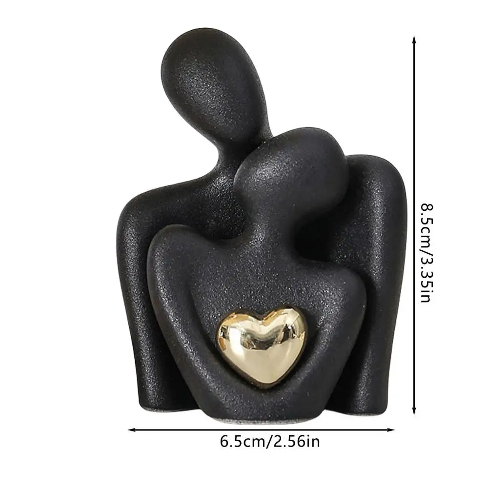 Lovers Sculpture Minimalist Nordic Abstract Ceramic Figurine Art with Golden Heart Accent | Bowlift