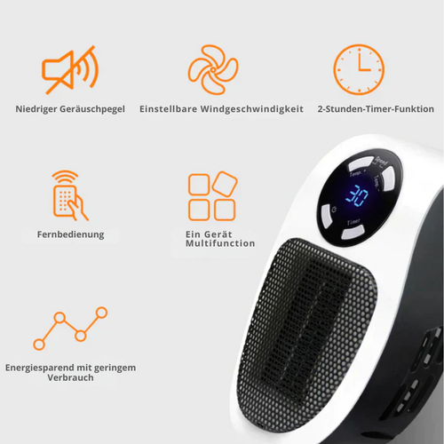 Electric heater with thermostat - Energy-efficient room heating, fast heating function, ideal for indoor use, overheat protection, compact and portable | Bowlift