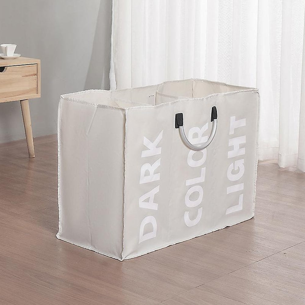 Laundry basket 3 compartments - foldable with handle - black, gray or light gray | Bowlift