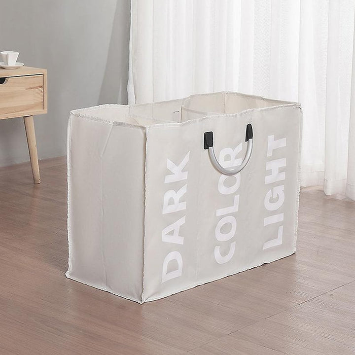 Laundry basket 3 compartments - foldable with handle - black, gray or light gray | Bowlift