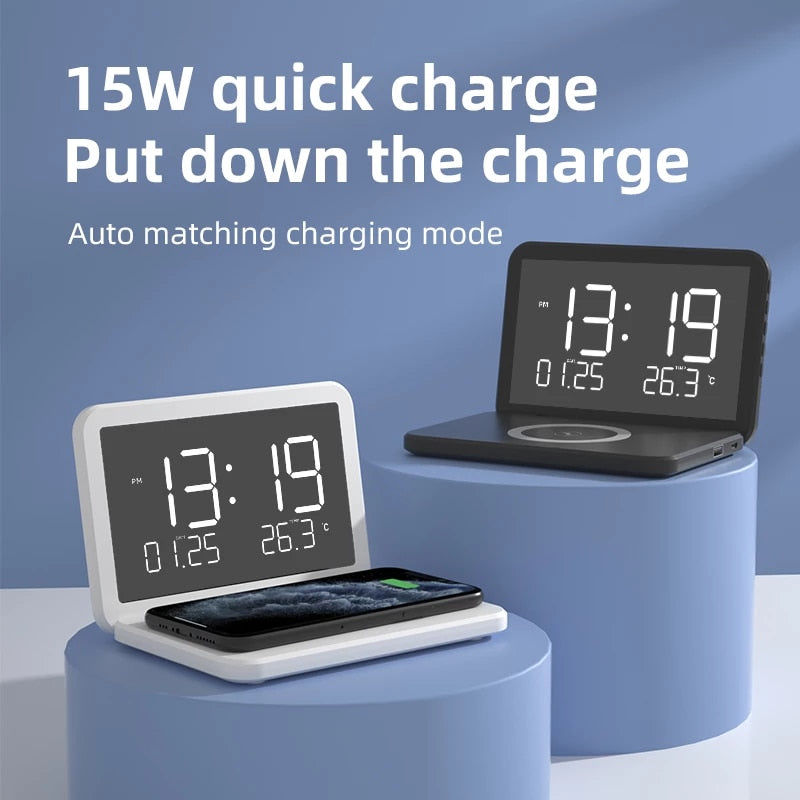 BowLift | 15W Fast Wireless Charging Digital Alarm Clock with Temperature light