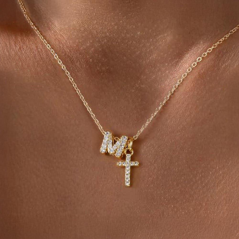 BowLift | Dainty Diamond Initial & Cross Necklace