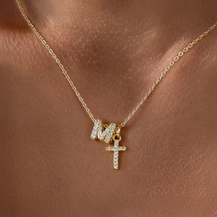 BowLift | Dainty Diamond Initial & Cross Necklace