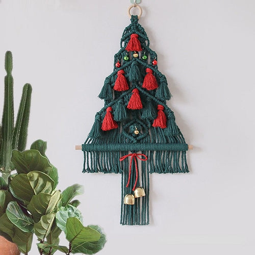 Macrame Red and Green Christmas Tree Wall Hanging Bowlift