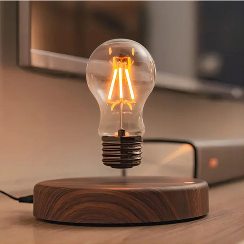 Floating Lightbulb with Walnut Wood Base - LevitaLux | Bowlift