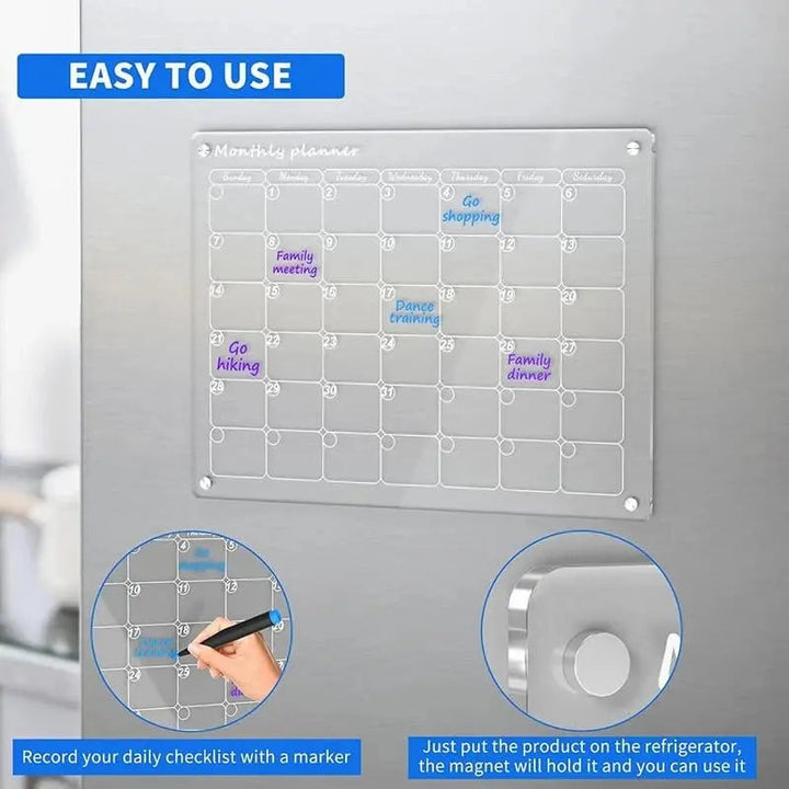 BowLift | Magnetic Acrylic Calendar — Transparent Planner for Kitchen and Household