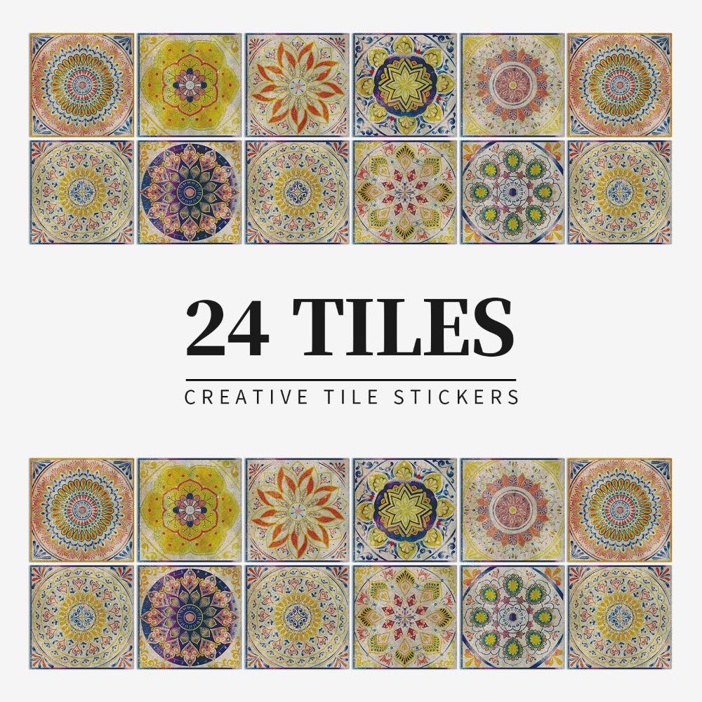 BowLift | Mandaluxe – 24-Piece European Mandala Tile Set | Peel & Stick Decorative Vinyl Tiles