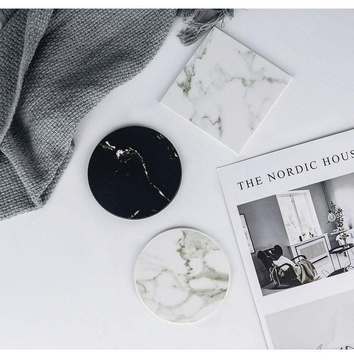 BowLift | Coastline Vegan Leather Coaster Set | Marble Look | Stylish Protection for Surfaces