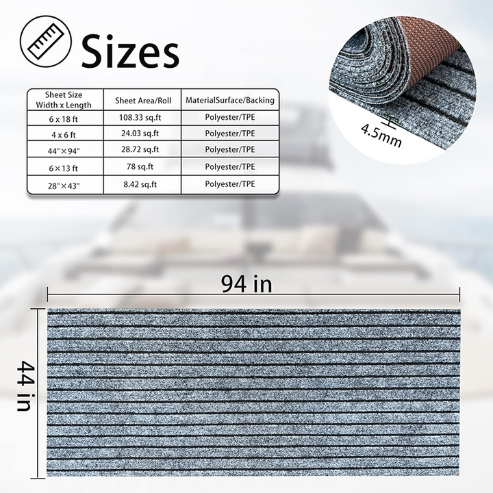 BowLift | Marine Carpet Boat Carpet Marine Grade - Waterproof Grey Teak Indoor/Outdoor Carpet with Marine Backing, Anti-Slide, Cuttable, Easy-to-Clean Patio and Deck Rug