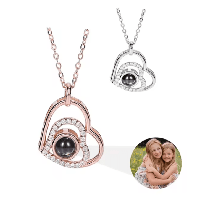 BowLift | Photo projection chain with heart pendant and engraving