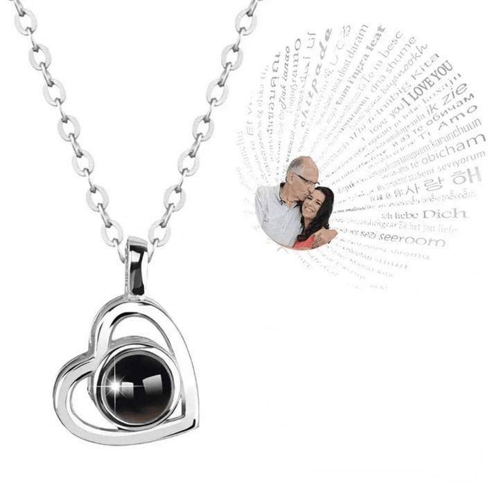 BowLift | Photo projection chain with heart pendant and engraving