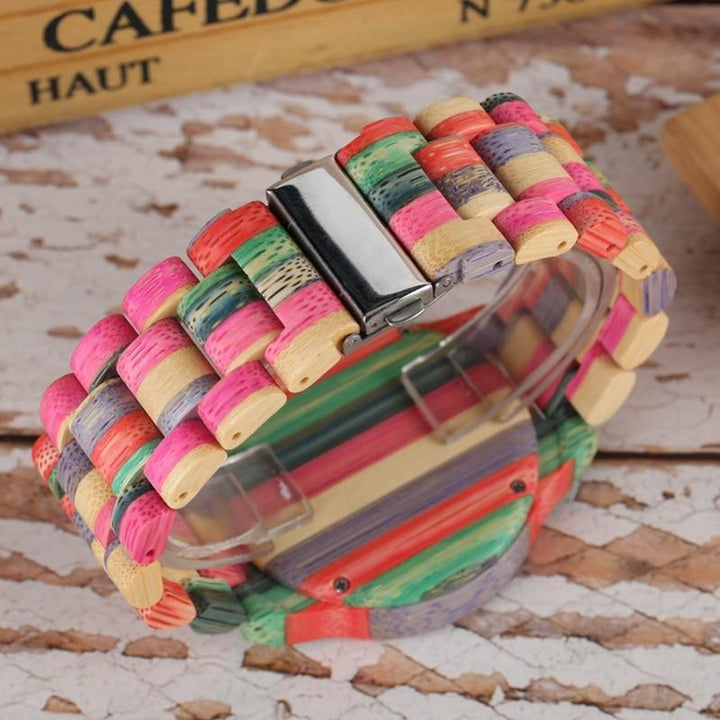 BowLift | Men Women Fashion Colorful Wood Bamboo Watch Quartz Analog Handmade Full Wooden Bracelet Luxury Wristwatches  Gifts for Lovers